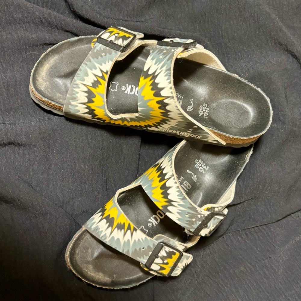 Birkenstock Birko Sandals - Yellow and Gray Zigzag
